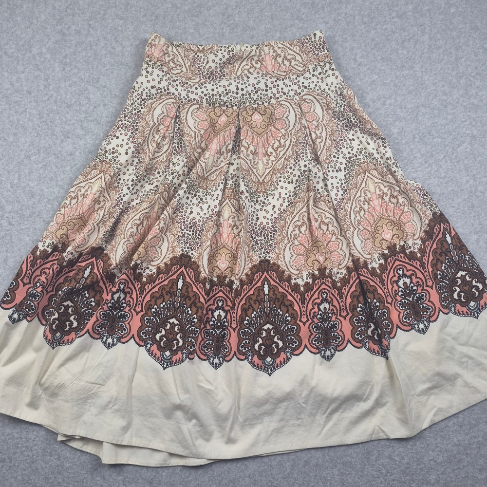 White House Black Market A-Line Skirt Womens 6 Cream Paisley Medallion Print
